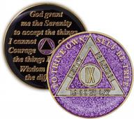purple 9 year sobriety coin - aa chip recovery anniversary token with glitter triplate logo