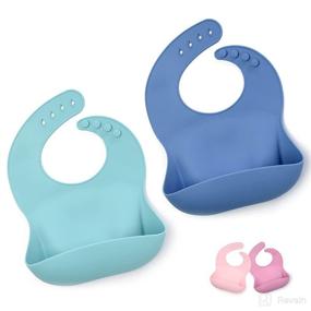 img 4 attached to PrimaStella Silicone Baby Bibs – Soft Waterproof Bib 👶 Set of 2 for Babies & Toddlers, Adjustable & BPA Free