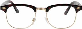 img 2 attached to ShadyVEU Vintage Half Frame Round Glasses UV Protection Clear Lens Retro Semi Rimless Horn Nerd Eyewear 60'S