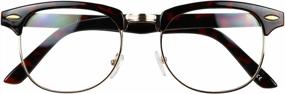 img 3 attached to ShadyVEU Vintage Half Frame Round Glasses UV Protection Clear Lens Retro Semi Rimless Horn Nerd Eyewear 60'S