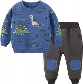 img 4 attached to Toddler Baby Boy 2PC Clothing Set - Little Dinosaur Printed Long Sleeve Tops & Pants Outfit