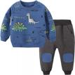 toddler baby boy 2pc clothing set - little dinosaur printed long sleeve tops & pants outfit logo