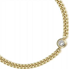 img 4 attached to Espere Bezel-Set CZ Necklace In Gold Round Zirconia Solitaire Necklace Flat Curb Chain 18''