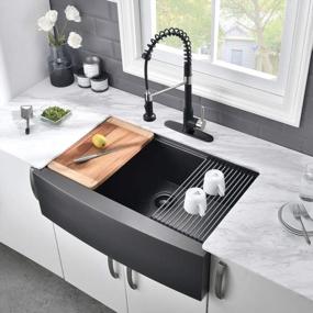 img 2 attached to VASOYO 30 Inch Matte Black Stainless Steel Farmhouse Kitchen Sink: 10 Inch Deep Single Bowl Workstation Sink For Modern Home