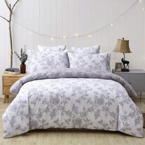 img 4 attached to FADFAY Reversible Duvet Cover Set Full Size 100% Cotton Ultra Soft Grey And White Floral Bedding With Hidden Zipper Closure 3 Pieces (1Duvet Cover & 2Pillowcases)