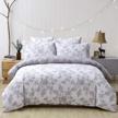 fadfay reversible duvet cover set full size 100% cotton ultra soft grey and white floral bedding with hidden zipper closure 3 pieces (1duvet cover & 2pillowcases) logo