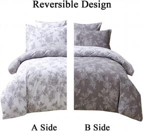 img 1 attached to FADFAY Reversible Duvet Cover Set Full Size 100% Cotton Ultra Soft Grey And White Floral Bedding With Hidden Zipper Closure 3 Pieces (1Duvet Cover & 2Pillowcases)