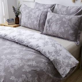 img 3 attached to FADFAY Reversible Duvet Cover Set Full Size 100% Cotton Ultra Soft Grey And White Floral Bedding With Hidden Zipper Closure 3 Pieces (1Duvet Cover & 2Pillowcases)