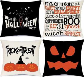 img 4 attached to Hlonon Halloween Decorations Pillow Covers 18X18 Inch Set Of 4 Halloween Decor Scary Face Pumpkin Treat Or Trick Halloween Linen Decorative Throw Pillow Covers For Sofa Couch Home Couch