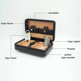 img 1 attached to Portable Leather Cigar Humidor Case With Humidifier And Cedar Wood For Travel - 4 Piece Set In Black