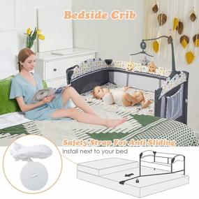 img 1 attached to 5-в-1 INFANS Pack And Play: детская прикроватная тумбочка с люлькой, устройством для смены подгузников, матрасом и многим другим - портативная складная кроватка для новорожденных (медведь)