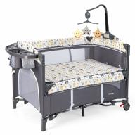 5-in-1 infans pack and play: baby bedside sleeper with bassinet, diaper changer, mattress & more - portable foldable crib for newborn toddlers (bear) logo