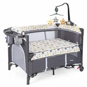 img 4 attached to 5-In-1 INFANS Pack And Play: Baby Bedside Sleeper With Bassinet, Diaper Changer, Mattress & More - Portable Foldable Crib For Newborn Toddlers (Bear)