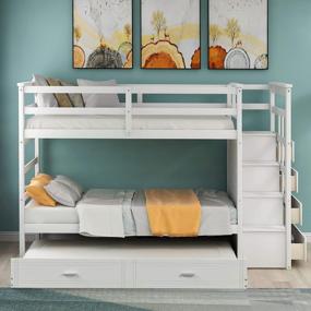 img 3 attached to Merax White Twin Bunk Bed With Trundle, Staircase, And 4 Storage Drawers - Hardwood Trundle Bunk Bed Ideal For Space-Saving