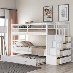 img 4 attached to Merax White Twin Bunk Bed With Trundle, Staircase, And 4 Storage Drawers - Hardwood Trundle Bunk Bed Ideal For Space-Saving
