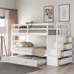 merax white twin bunk bed with trundle, staircase, and 4 storage drawers - hardwood trundle bunk bed ideal for space-saving logo