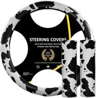 🐮 enhance your car interior with autoxbert 3pcs cow print steering wheel cover set including 15-inch wheel protector and 2 pack seat belt shoulder pad – non slip car interior decorations логотип