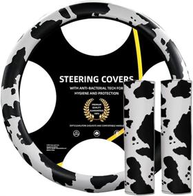 img 4 attached to 🐮 Enhance Your Car Interior with AUTOXBERT 3Pcs Cow Print Steering Wheel Cover Set including 15-Inch Wheel Protector and 2 Pack Seat Belt Shoulder Pad – Non Slip Car Interior Decorations