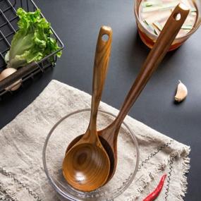 img 1 attached to Premium Quality Wooden Spoon Ladle Set For Effortless Cooking And Serving - Two Sizes Included, 14-Inch And 11-Inch