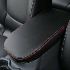 img 4 attached to 🔴 INTGET Leather Center Console Armrest Cover for Toyota RAV4 Accessories 2021 2020 2019 - Middle Console Lid Cover Pad Protector Elbow Arm Rest Covering - Red Armrest Cover for Toyota RAV4 2021