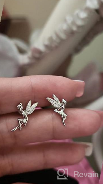 img 1 attached to 💎 S925 Sterling Silver CZ Fairy Stud Earrings | Hypoallergenic Two-Tone Crystal Angel Wings Jewelry for Women, Girls | Tiny Studs 18K White Gold Plated | Tinkerbell-Inspired Gift for Children review by Amanda Adams