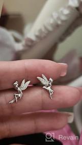 img 5 attached to 💎 S925 Sterling Silver CZ Fairy Stud Earrings | Hypoallergenic Two-Tone Crystal Angel Wings Jewelry for Women, Girls | Tiny Studs 18K White Gold Plated | Tinkerbell-Inspired Gift for Children