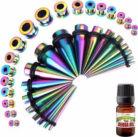 img 4 attached to BodyJ4You 37PC Gauges Kit Ear Stretching Aftercare Jojoba Oil Wax Single Flare Tunnel Plugs Expander Tapers Multicolor Surgical Steel Natural Recovery Solution Set
