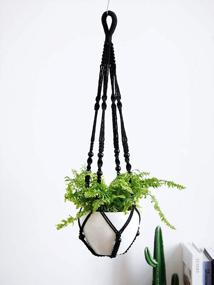 img 3 attached to Pack Of 2 POTEY 620102 Black Macrame Plant Hangers With Beads - 35 Inch 4-Legged Hanging Planter For Indoor/Outdoor Home Decor, No Tassels, With 4 Hooks Included