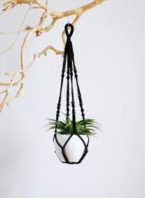 img 1 attached to Pack Of 2 POTEY 620102 Black Macrame Plant Hangers With Beads - 35 Inch 4-Legged Hanging Planter For Indoor/Outdoor Home Decor, No Tassels, With 4 Hooks Included