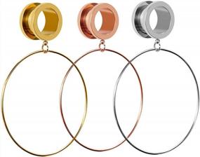 img 4 attached to 2Pcs Large Hoop Dangle Gauges Ear Plugs - 2G Surgical Steel Screw Tunnels Expander Stretcher Piercing