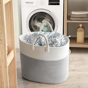 img 3 attached to 🧺 INDRESSME Tall Cotton Rope Laundry Hamper: Stylish Gray Dirty Clothes Basket for Bedroom/Laundry – 19.7 x 11.8 x 16.9 inches