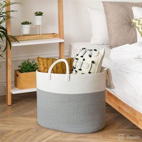 img 2 attached to 🧺 INDRESSME Tall Cotton Rope Laundry Hamper: Stylish Gray Dirty Clothes Basket for Bedroom/Laundry – 19.7 x 11.8 x 16.9 inches