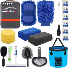 img 4 attached to 🚗 AUTODECO Car Wash Kit - Complete 5 Gallon Collapsible Bucket with Roomy Wash Mitt, Durable Grey Canvas Bag - 22Pcs Auto Detailing & Interior Car Care Cleaning Tools Set