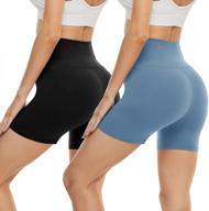 2 pack biker shorts women - buttery soft high-waisted tummy control shorts for summer athletic yoga workout - black/blue by campsnail logo