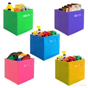 img 1 attached to 📦 10-Pack, Vibrant Assorted Colors - Long-lasting Storage Bins, Containers, Boxes, Totes, Baskets - Foldable Storage Cubes for Household Organization - Fabric & Cardboard, Dual Handle Design, Easy-Fold Shelves Storage