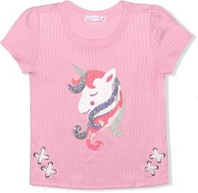 img 3 attached to 🦄 Adorable 2-Pack Unicorn Sequin Short and Long Sleeve Tees for Girls with Bow Scrunchie: A Magical Combination