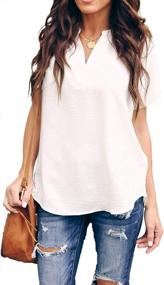 img 2 attached to Women'S Loose Chiffon Blouse With Split V Neckline - Perfect Summer Casual Tunic Top With Short Sleeves By Allimy