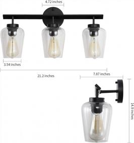 img 1 attached to Винтажный черный светильник для ванной комнаты в фермерском доме с прозрачным стеклом, светильником с 3 светильниками, настенным бра для спальни, гостиной, прихожей и кухни - MWZ