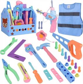 img 4 attached to Gifts2U Toddler Tool Set For Ages 2-4: 28PCS Pretend Play Toys With Toolbox, Electric Drill And Vest - Perfect Toy Toolkit For Kids Aged 3-5 Years