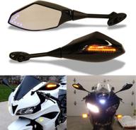 motorcycle led turn signal rearview mirrors compatible with 2011 2013 honda cbr250r cbr 600 rr (gloss black smoke len#1) логотип