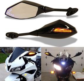 img 4 attached to Motorcycle LED Turn Signal Rearview Mirrors Compatible With 2011 2013 Honda CBR250R CBR 600 RR (Gloss Black Smoke Len#1)