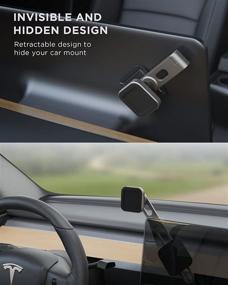 img 3 attached to 📱 Magnetic Phone Mount with Invisible Design for Tesla Model 3/Y/X/S - Strong Magnet, Foldable & Extendable Telescopic Arm, Free Rotation - Dashboard & Laptop Phone Holder - Optimized for Screen Compatibility