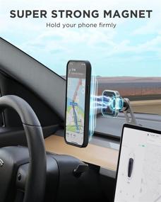 img 2 attached to 📱 Magnetic Phone Mount with Invisible Design for Tesla Model 3/Y/X/S - Strong Magnet, Foldable & Extendable Telescopic Arm, Free Rotation - Dashboard & Laptop Phone Holder - Optimized for Screen Compatibility