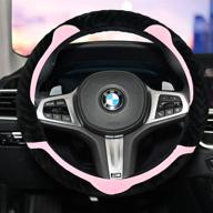 🐱 pink fuzzy steering wheel cover with cat ear design - 15-inch, universal & cute for women, attractive & warm in winter логотип