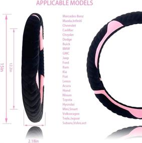 img 2 attached to 🐱 Pink Fuzzy Steering Wheel Cover with Cat Ear Design - 15-inch, Universal & Cute for Women, Attractive & Warm in Winter