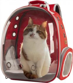 img 4 attached to XZKING Transparent Space Capsule Pet Carrier Bag – Cat Backpack Carrier with Bubble Design, Airline Approved Travel Carrier for Small Dogs, Cats, Puppies – Outdoor Use Hiking Backpack, Red Color