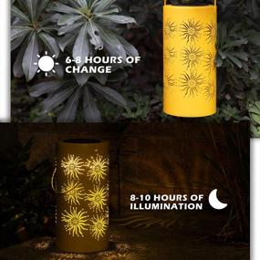 img 2 attached to 2 Pack Solpex Solar Hanging Lantern Outdoor Garden Decor Sun Patterns LED Lights For Patio, Lawn, Yard, Tree & Table - Yellow
