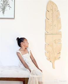 img 2 attached to 📏 LittleRobbieCo. Feather Design Wooden Growth Chart for Kids | Natural Pine Laser Engraved Height Chart | Wall Mountable & Foldable Kids Growth Chart