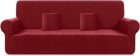 img 4 attached to TAOCOCO Stretch 4 Seater Couch Slipcovers One-Piece Cover Sofa Furniture Protector Sofa Cover, Polyester-Spandex Fabric With 2Pcs Pillowcases (4 Seater Couch 95”- 118”, Christmas Red)
