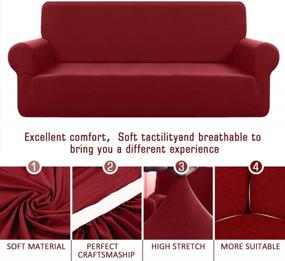 img 1 attached to TAOCOCO Stretch 4 Seater Couch Slipcovers One-Piece Cover Sofa Furniture Protector Sofa Cover, Polyester-Spandex Fabric With 2Pcs Pillowcases (4 Seater Couch 95”- 118”, Christmas Red)